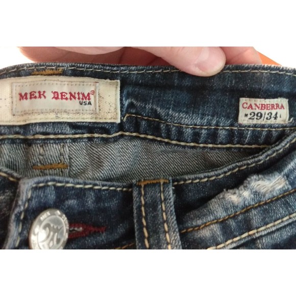 Mek Denim Jeans Womens 29X34 Canberra Low Rise Bootcut Flap Pockets Distressed - Picture 5 of 10